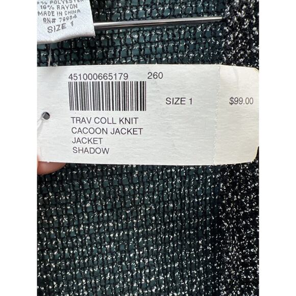 Chico's chicos Sz 1 Medium Black Open Front 3/4 Sleeve Lightweight Jacket Knit - Picture 4 of 9